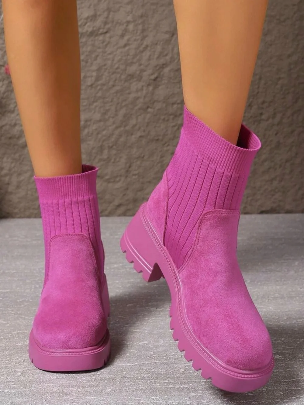 Women’s Pink Sock Booties - Stylish Chunky Sole